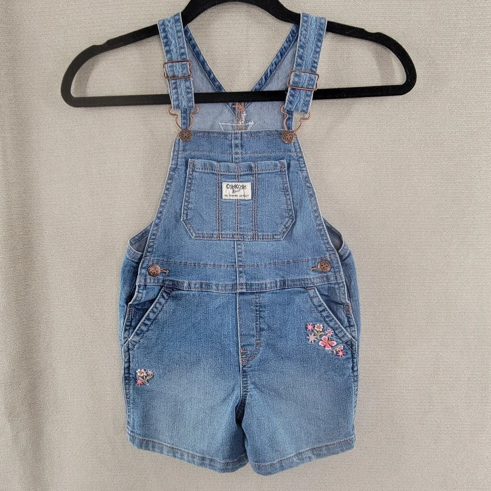 Osh Kosh B'Gosh Girls Short Overalls Vestback Embroidered Denim Shortall Size 4T